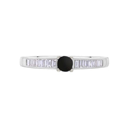 18ct White Gold Whitby Jet Diamond 0.20ct Round Claw Set Ring