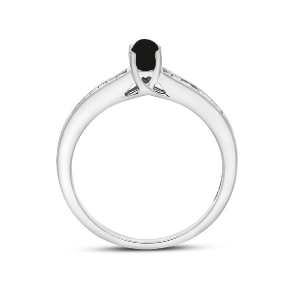 18ct White Gold Whitby Jet Diamond 0.20ct Round Claw Set Ring