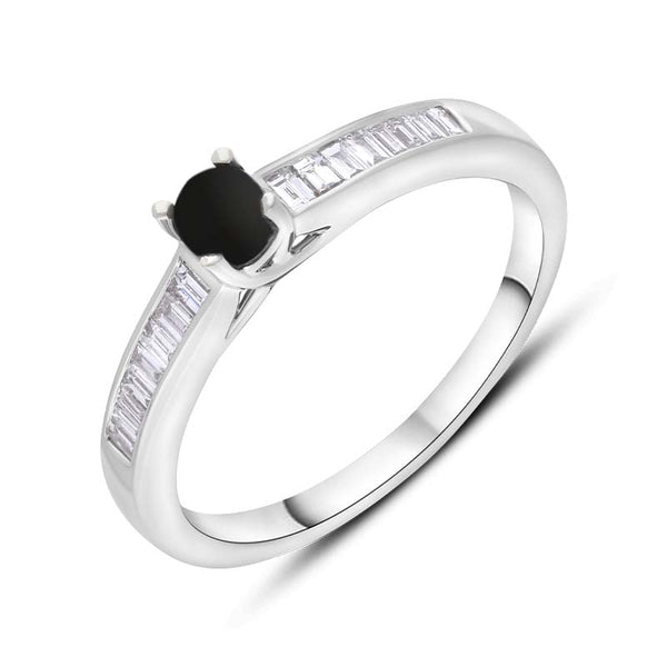 18ct White Gold Whitby Jet Diamond 0.20ct Round Claw Set Ring, R1270.
