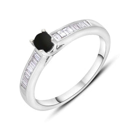 18ct White Gold Whitby Jet Diamond 0.20ct Round Claw Set Ring, R1270.