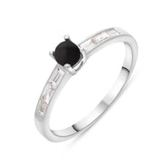 18ct White Gold Whitby Jet Diamond 0.31ct Round Claw Set Ring