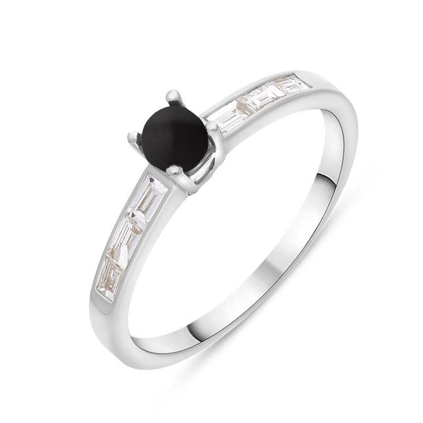 18ct White Gold Whitby Jet Diamond 0.31ct Round Claw Set Ring