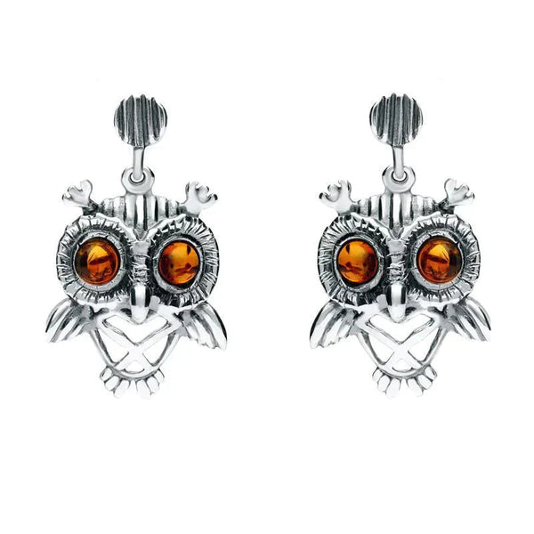 18ct White Gold Amber Orange Owl Stud Earrings E2329