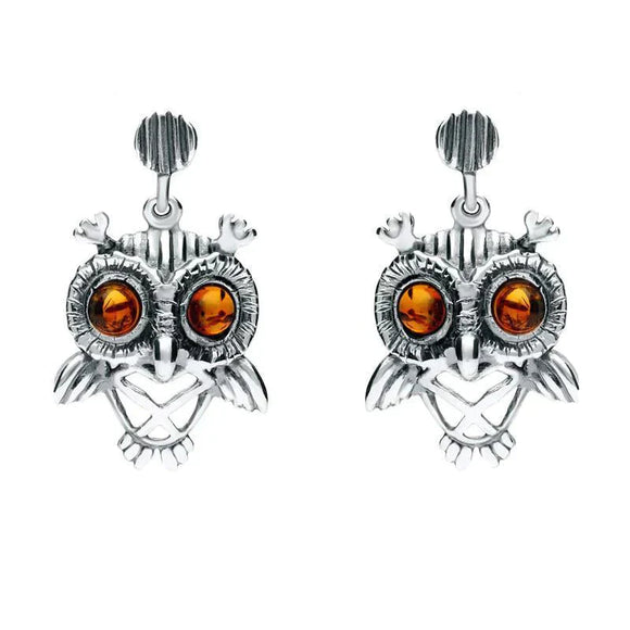 18ct White Gold Amber Orange Owl Stud Earrings E2329