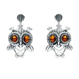 18ct White Gold Amber Orange Owl Stud Earrings E2329
