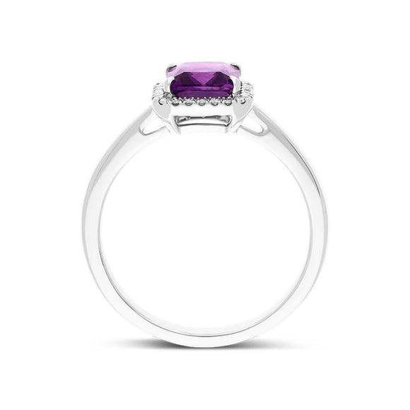 18ct White Gold Amethyst Diamond Emerald Cut Cluster Ring