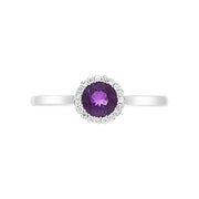 18ct White Gold Amethyst Diamond Round Cluster Ring D