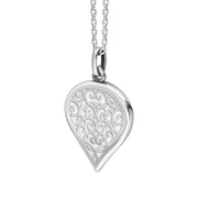 18ct White Gold Bauxite Flore Filigree Medium Heart Necklace. P3630._2