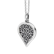 18ct White Gold Blue Goldstone Flore Filigree Medium Heart Necklace. P3630._2