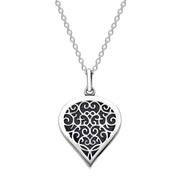 18ct White Gold Blue Goldstone Flore Filigree Medium Heart Necklace. P3630.