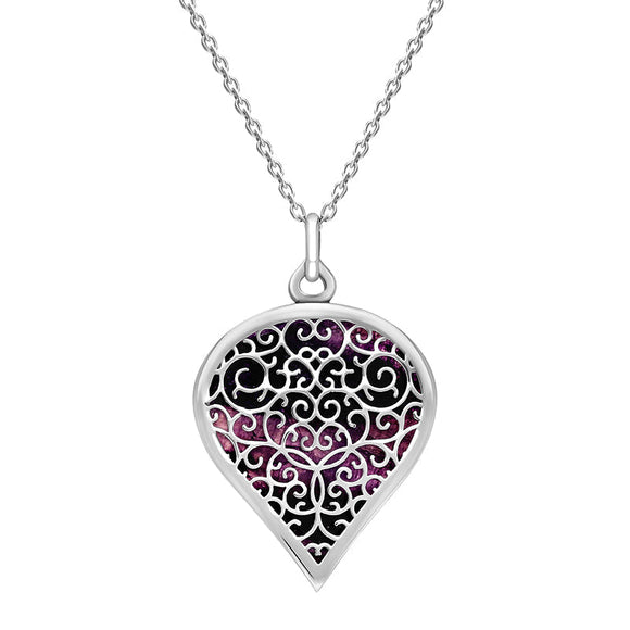 18ct White Gold Blue John Flore Filigree Large Heart Necklace. P3631.