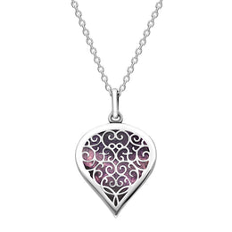 18ct White Gold Blue John Flore Filigree Medium Heart Necklace. P3630.