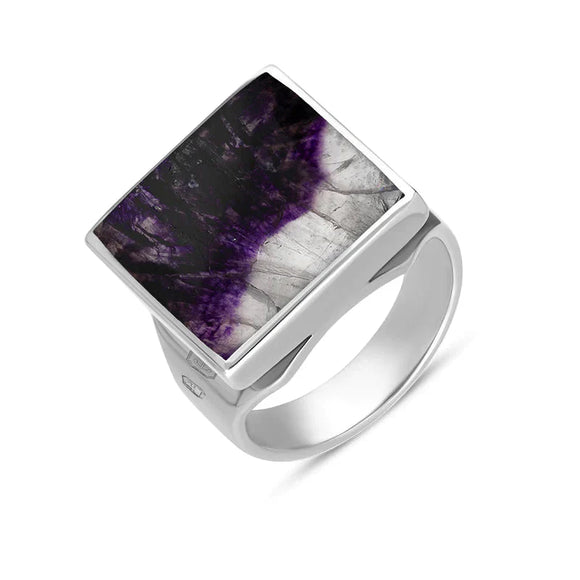 18ct White Gold Blue John Hallmark Small Square Ring. R603_FH.