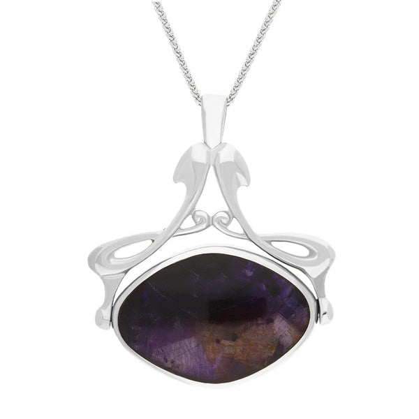 18ct White Gold Blue John Mother Of Pearl Bell Diamond Swivel Fob Necklace, P113_10.