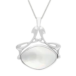 18ct White Gold Blue John Mother Of Pearl Bell Diamond Swivel Fob Necklace, P113_10_2.