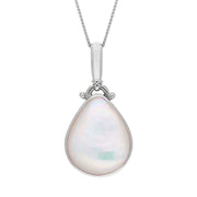 18ct White Gold Blue John Mother of Pearl Double Sided Pear Fob Necklace, P056_2.
