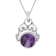 18ct White Gold Blue John Mother Of Pearl Double Sided Round Swivel Fob Necklace, P110_2_2.