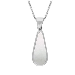 18ct White Gold Blue John Mother Of Pearl Small Double Sided Pear Cut Fob Necklace, P835_2.