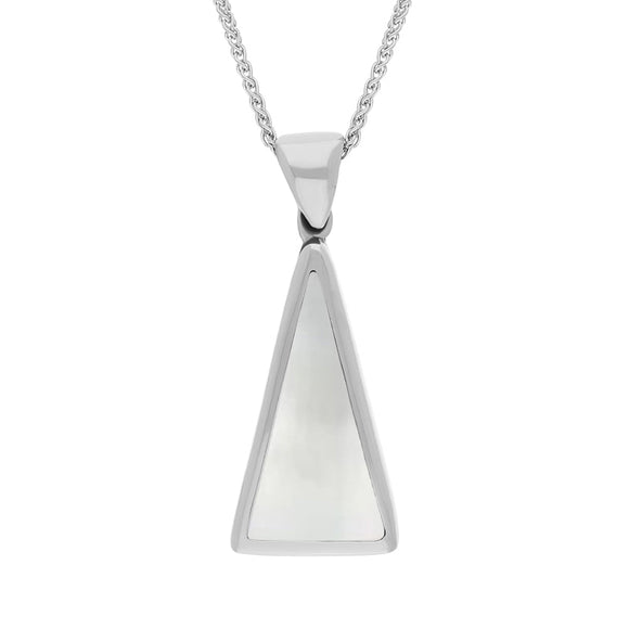 18ct White Gold Blue John Mother Of Pearl Small Double Sided Triangular Fob Necklace, P834_2.