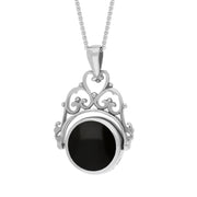 18ct White Gold Blue John Whitby Jet Double Sided Round Swivel Fob Necklace, P110_2_3.