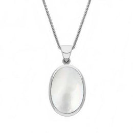 18ct White Gold Blue John White Mother Of Pearl Small Double Sided Fob Necklace, P832_2.