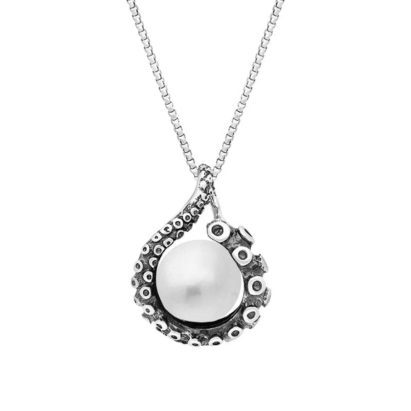 18ct White Gold Freshwater Pearl Bead Tentacle Necklace, P3421.