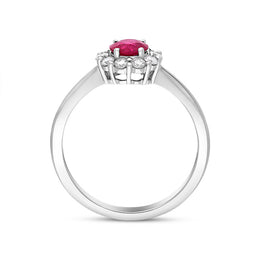 18ct White Gold Ruby Diamond Round Cluster Ring