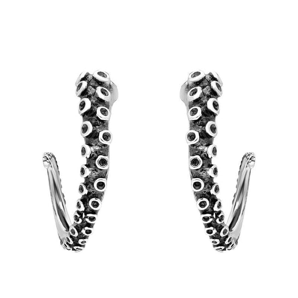 18ct White Gold Tentacle Hoop Earrings, E2460