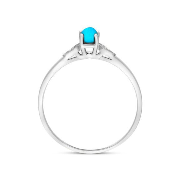 18ct White Gold Turquoise 0.05ct Diamond Milgrain Shoulder Ring