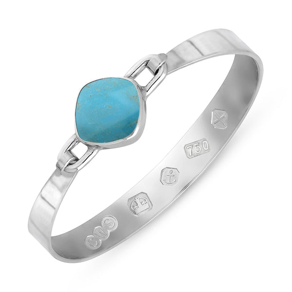 18ct White Gold Turquoise Hallmark Wide Cushion Bangle, B036_FH