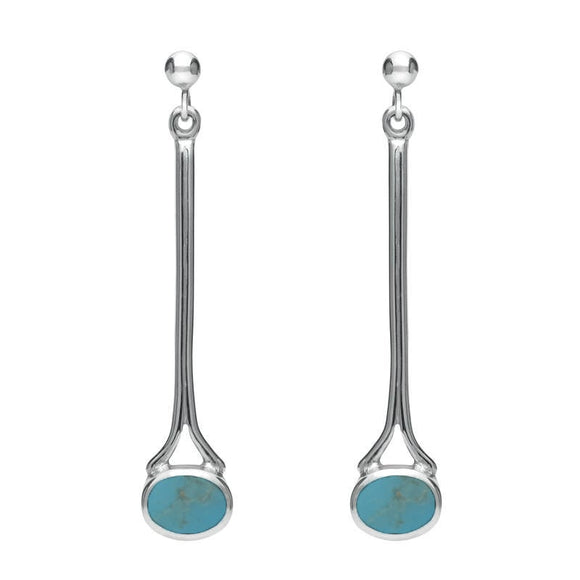 18ct White Gold Turquoise Long Drop Earrings. E094.