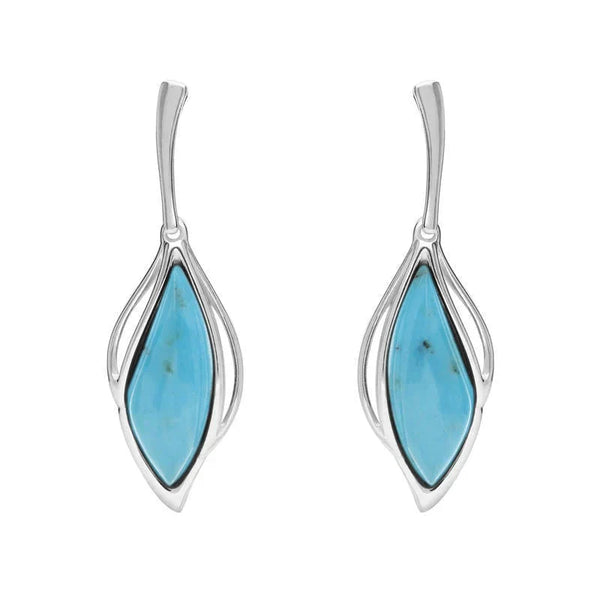 18ct White Gold Turquoise Open Marquise Drop Earrings, E2437