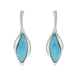 18ct White Gold Turquoise Open Marquise Drop Earrings, E2437