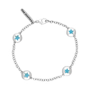18ct White Gold Turquoise Oval Star Detail Four Stone Bracelet, B796.