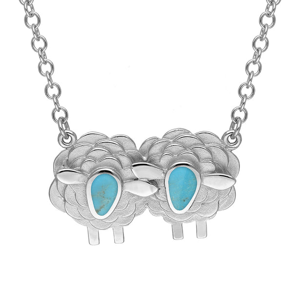 18ct White Gold Turquoise Two Large Sheep Necklace, N1140.