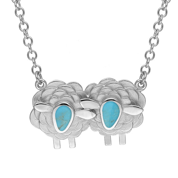 18ct White Gold Turquoise Two Large Sheep Necklace, N1140.