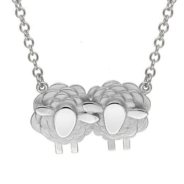 18ct White Gold Two Large Sheep Necklace, N1138.
