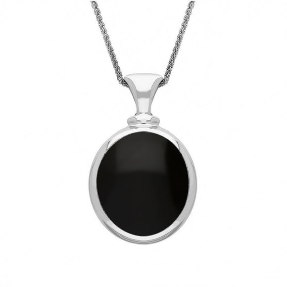18ct White Gold Whitby Jet Blue John Small Double Sided Oval Fob Necklace, P219_2.