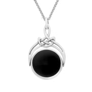 18ct White Gold Whitby Jet Cradle Round Swivel Fob Necklace, P258_12.