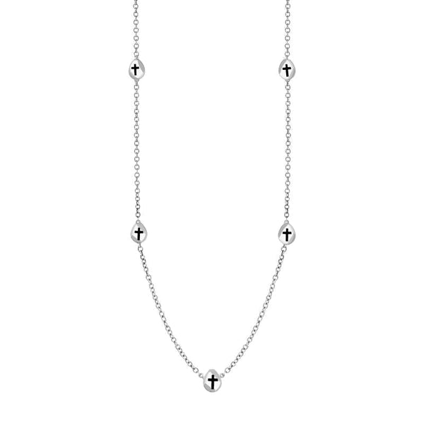 18ct White Gold Whitby Jet Cross Link Disc Chain Necklace, N748.