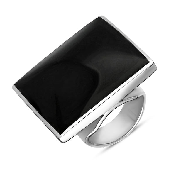 18ct White Gold Whitby Jet Hallmark Large Square Ring, R605_FH.
