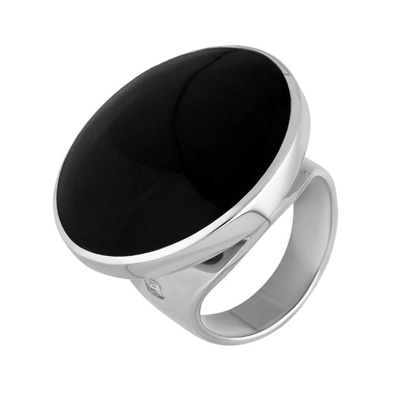 18ct White Gold Whitby Jet Hallmark Medium Round Ring, R610_FH.
