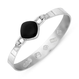 18ct White Gold Whitby Jet Hallmark Wide Cushion Bangle, B036_FH