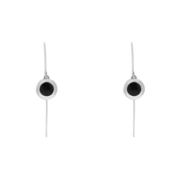 18ct White Gold Whitby Jet Heart Disc Drop Earrings