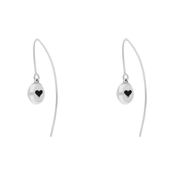 18ct White Gold Whitby Jet Heart Disc Drop Earrings