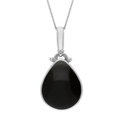 18ct White Gold Whitby Jet Lapis Lazuli Double Sided Pear Fob Necklace, P056_2.