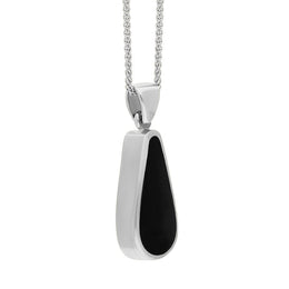 18ct White Gold Whitby Jet Lapis Lazuli Small Double Sided Pear Cut Fob Necklace, P835_3.