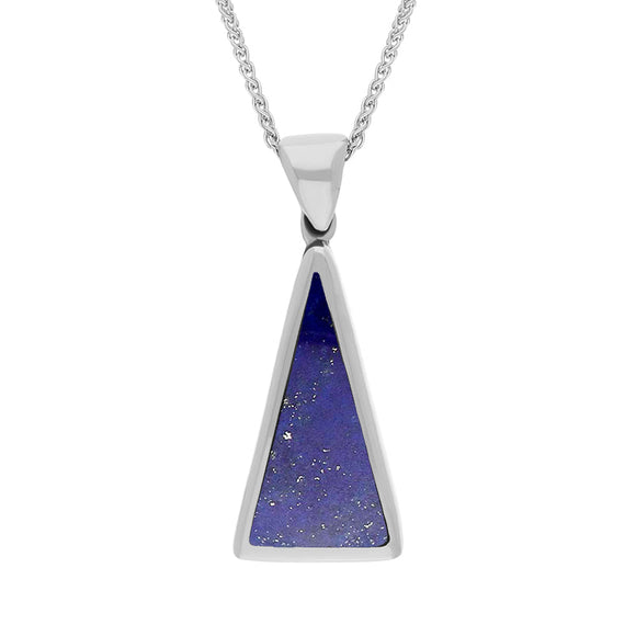 18ct White Gold Whitby Jet Lapis Lazuli Small Double Sided Triangular Fob Necklace, P834.