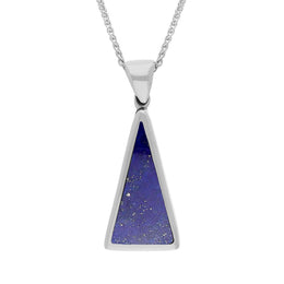18ct White Gold Whitby Jet Lapis Lazuli Small Double Sided Triangular Fob Necklace, P834.