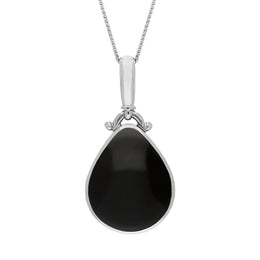 18ct White Gold Whitby Jet Malachite Double Sided Pear Fob Necklace, P056_2.